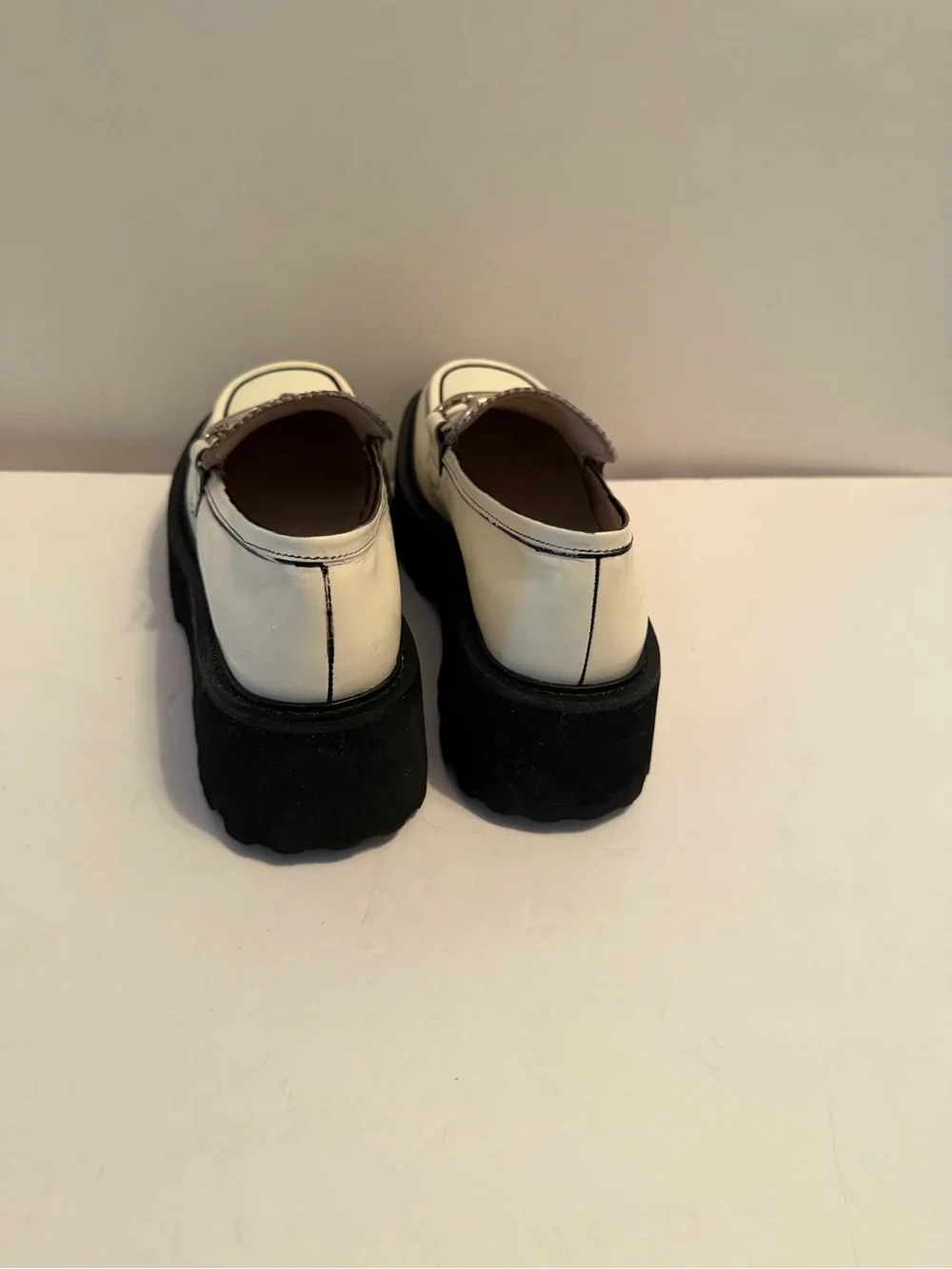 Jeffrey Campbell White and Black Horsebit Loafers